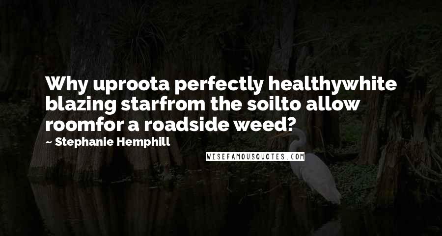 Stephanie Hemphill Quotes: Why uproota perfectly healthywhite blazing starfrom the soilto allow roomfor a roadside weed?