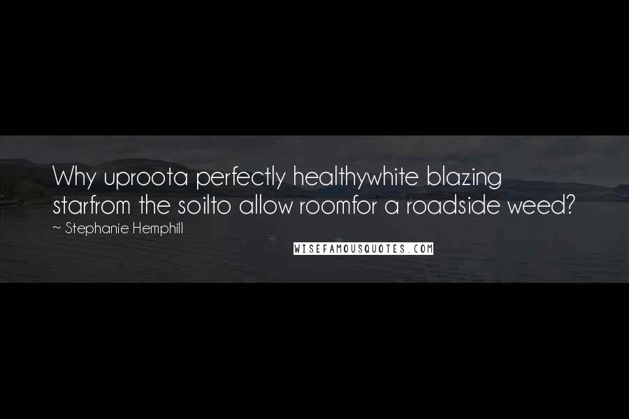 Stephanie Hemphill Quotes: Why uproota perfectly healthywhite blazing starfrom the soilto allow roomfor a roadside weed?