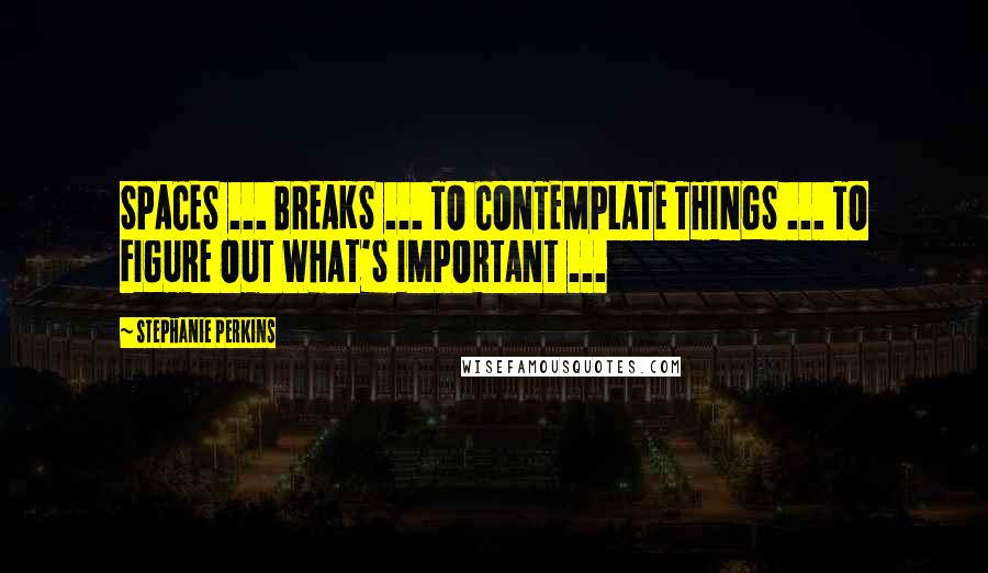 Stephanie Perkins Quotes: SPACES ... BREAKS ... TO CONTEMPLATE THINGS ... TO FIGURE OUT WHAT'S IMPORTANT ...