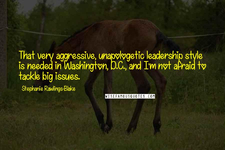 Stephanie Rawlings-Blake Quotes: That very aggressive, unapologetic leadership style is needed in Washington, D.C., and I'm not afraid to tackle big issues.
