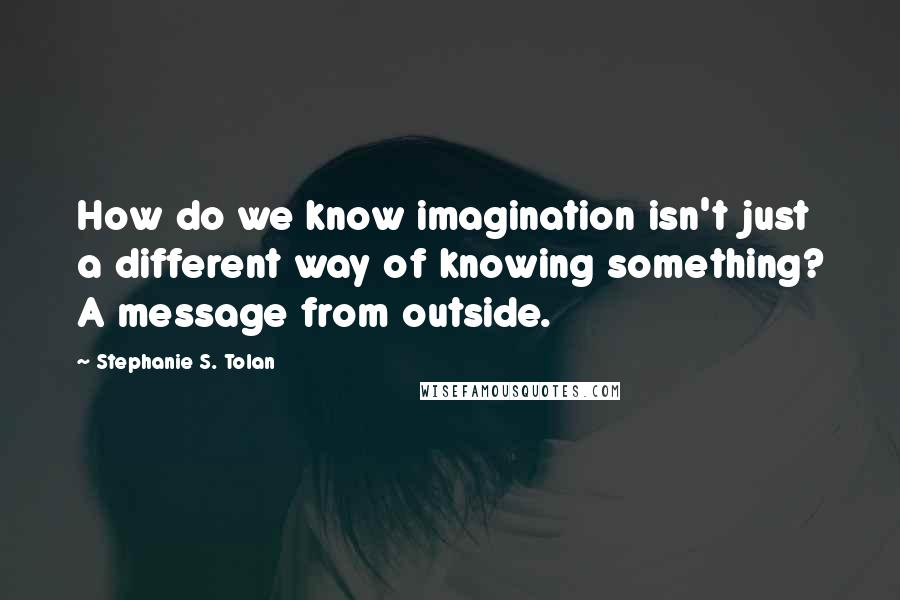 Stephanie S. Tolan Quotes: How do we know imagination isn't just a different way of knowing something? A message from outside.