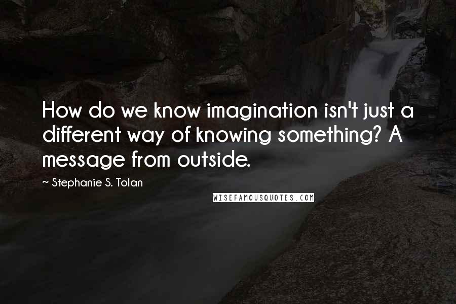 Stephanie S. Tolan Quotes: How do we know imagination isn't just a different way of knowing something? A message from outside.