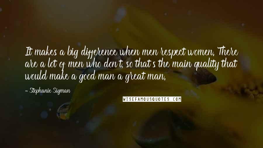 Stephanie Sigman Quotes: It makes a big difference when men respect women. There are a lot of men who don't, so that's the main quality that would make a good man a great man.