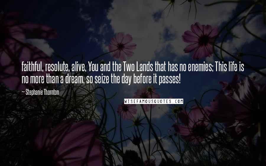 Stephanie Thornton Quotes: faithful, resolute, alive, You and the Two Lands that has no enemies; This life is no more than a dream, so seize the day before it passes!