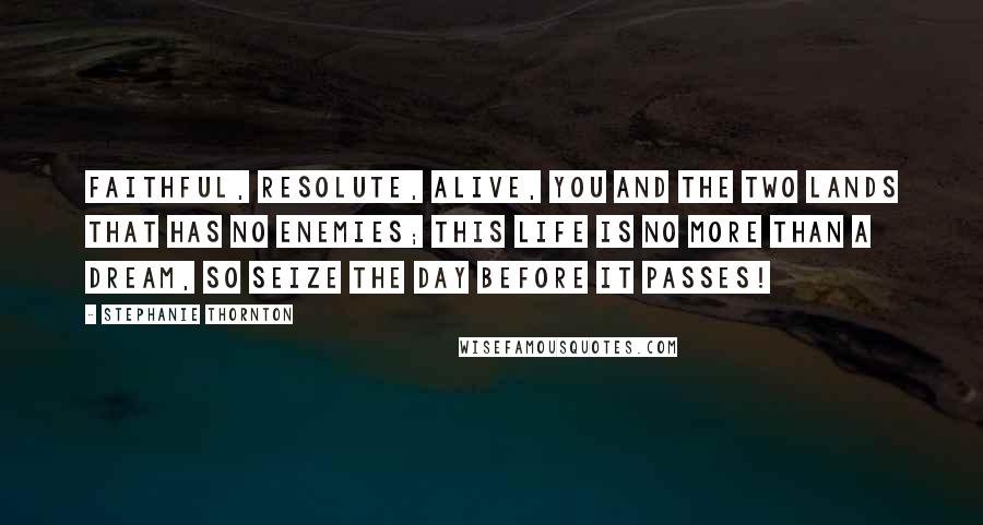 Stephanie Thornton Quotes: faithful, resolute, alive, You and the Two Lands that has no enemies; This life is no more than a dream, so seize the day before it passes!