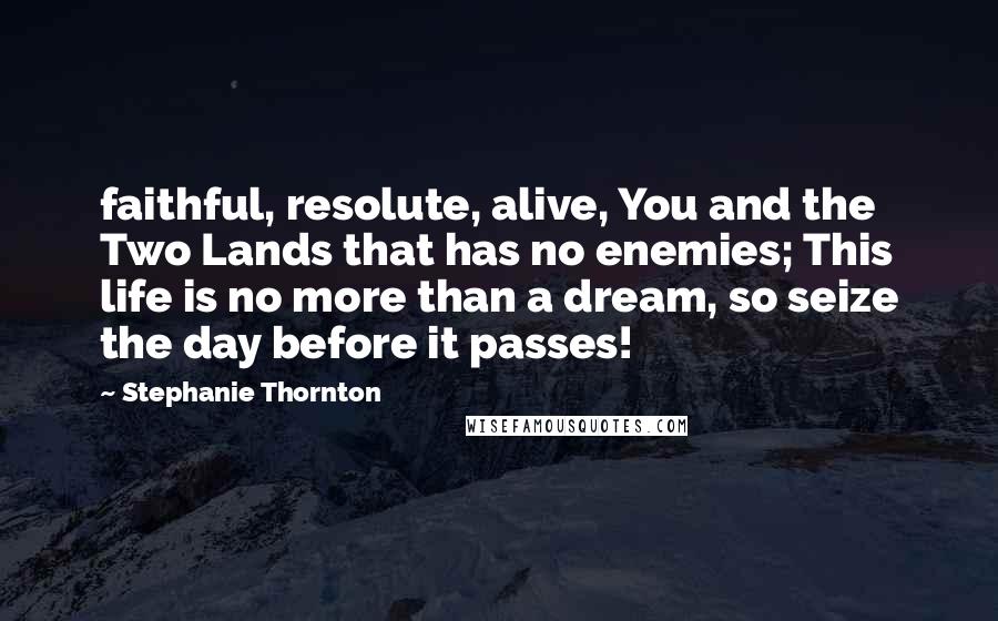 Stephanie Thornton Quotes: faithful, resolute, alive, You and the Two Lands that has no enemies; This life is no more than a dream, so seize the day before it passes!