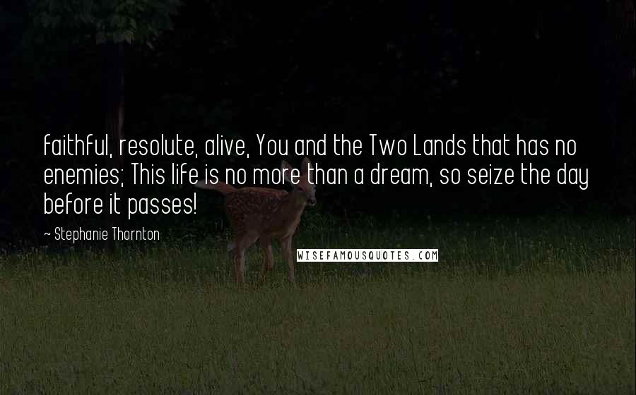 Stephanie Thornton Quotes: faithful, resolute, alive, You and the Two Lands that has no enemies; This life is no more than a dream, so seize the day before it passes!