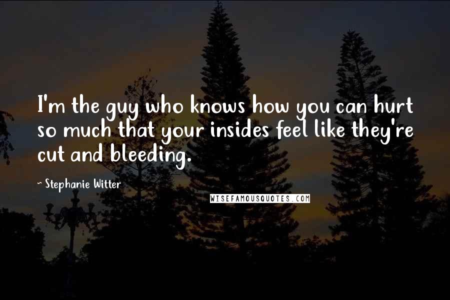 Stephanie Witter Quotes: I'm the guy who knows how you can hurt so much that your insides feel like they're cut and bleeding.