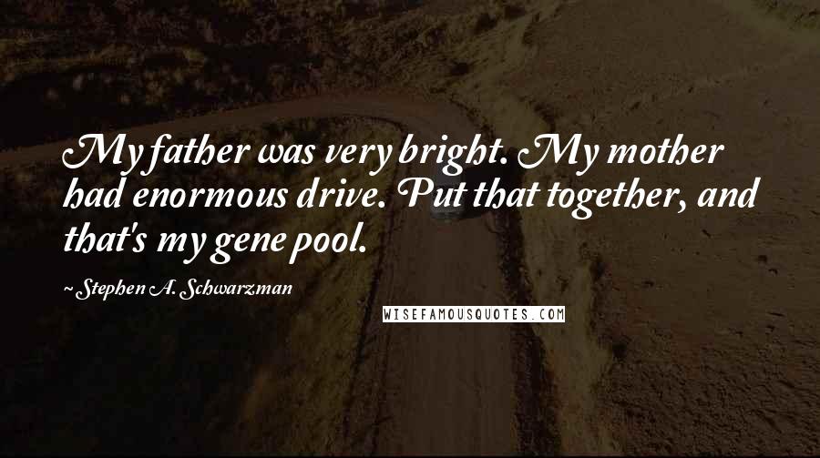 Stephen A. Schwarzman Quotes: My father was very bright. My mother had enormous drive. Put that together, and that's my gene pool.
