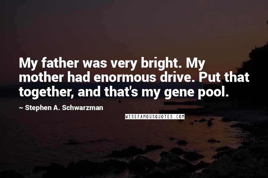 Stephen A. Schwarzman Quotes: My father was very bright. My mother had enormous drive. Put that together, and that's my gene pool.