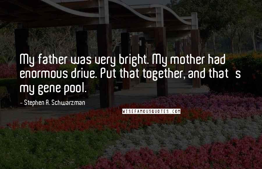 Stephen A. Schwarzman Quotes: My father was very bright. My mother had enormous drive. Put that together, and that's my gene pool.