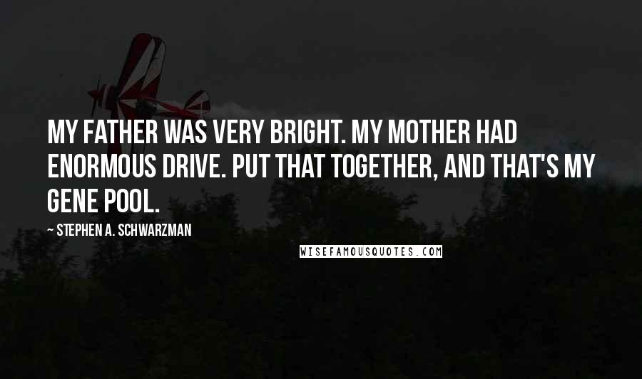 Stephen A. Schwarzman Quotes: My father was very bright. My mother had enormous drive. Put that together, and that's my gene pool.