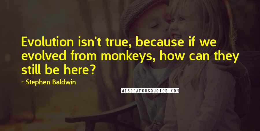 Stephen Baldwin Quotes: Evolution isn't true, because if we evolved from monkeys, how can they still be here?