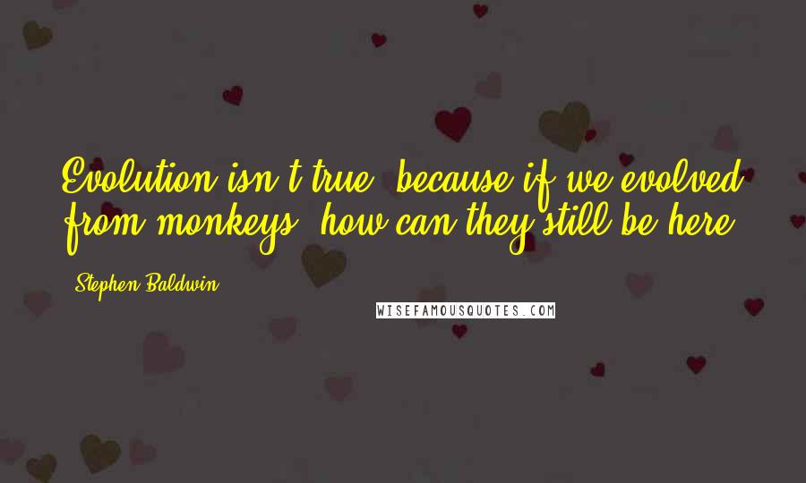 Stephen Baldwin Quotes: Evolution isn't true, because if we evolved from monkeys, how can they still be here?