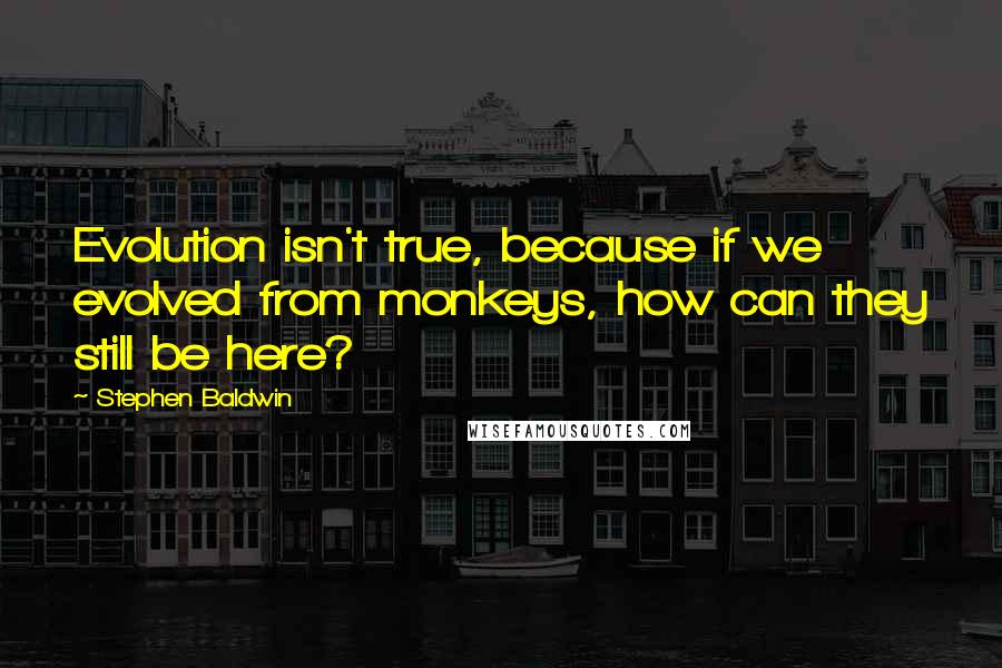 Stephen Baldwin Quotes: Evolution isn't true, because if we evolved from monkeys, how can they still be here?