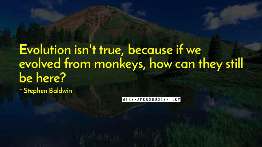 Stephen Baldwin Quotes: Evolution isn't true, because if we evolved from monkeys, how can they still be here?