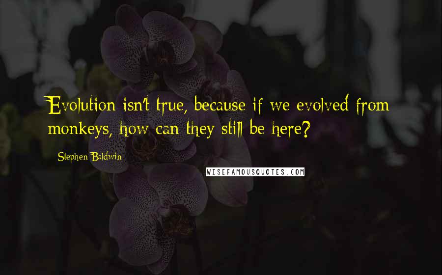 Stephen Baldwin Quotes: Evolution isn't true, because if we evolved from monkeys, how can they still be here?