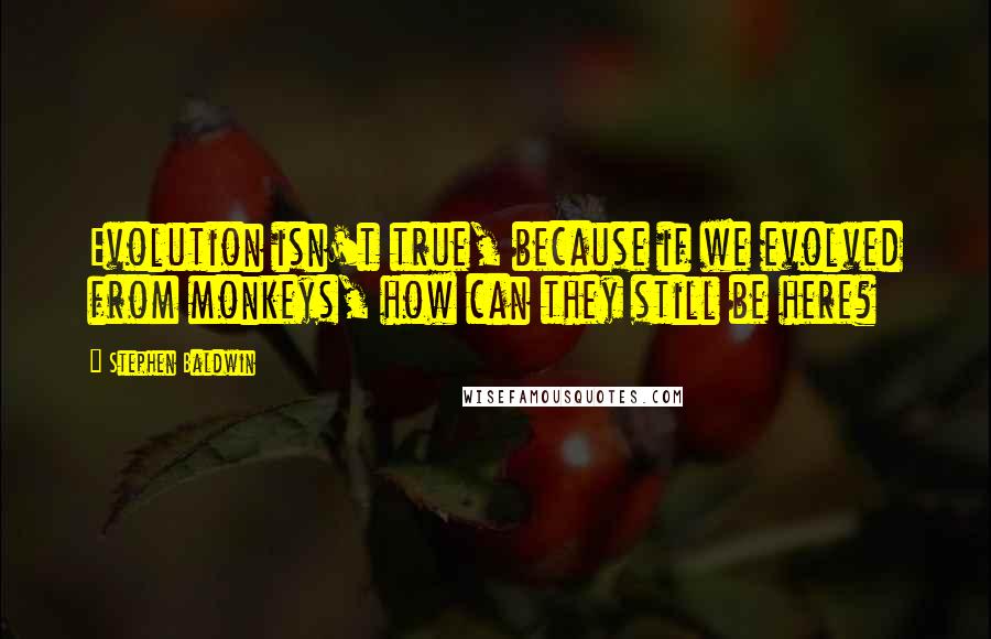 Stephen Baldwin Quotes: Evolution isn't true, because if we evolved from monkeys, how can they still be here?