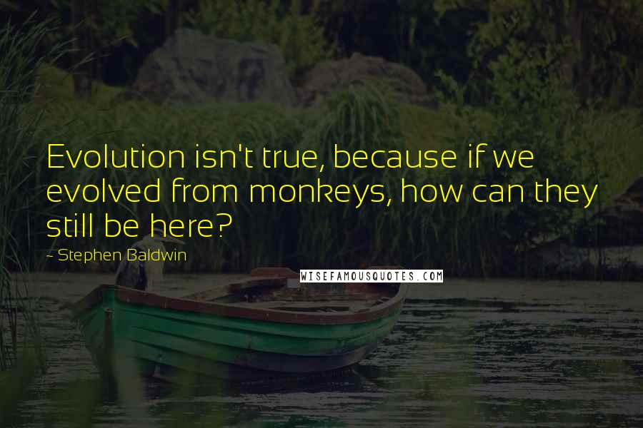 Stephen Baldwin Quotes: Evolution isn't true, because if we evolved from monkeys, how can they still be here?