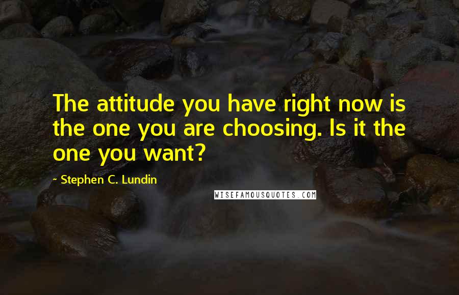 Stephen C. Lundin Quotes: The attitude you have right now is the one you are choosing. Is it the one you want?