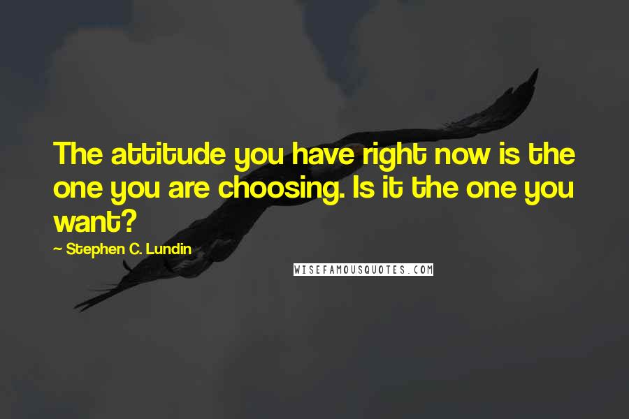 Stephen C. Lundin Quotes: The attitude you have right now is the one you are choosing. Is it the one you want?