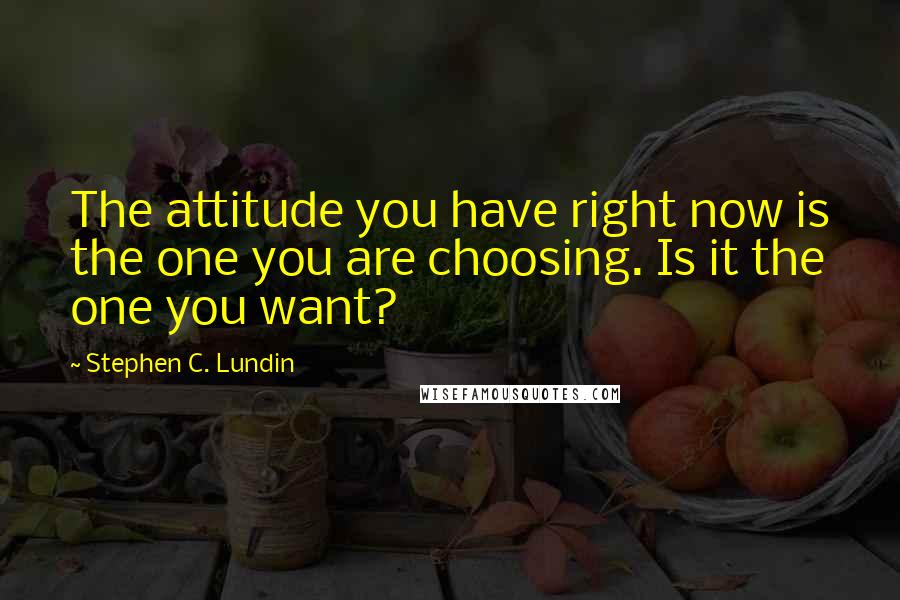 Stephen C. Lundin Quotes: The attitude you have right now is the one you are choosing. Is it the one you want?