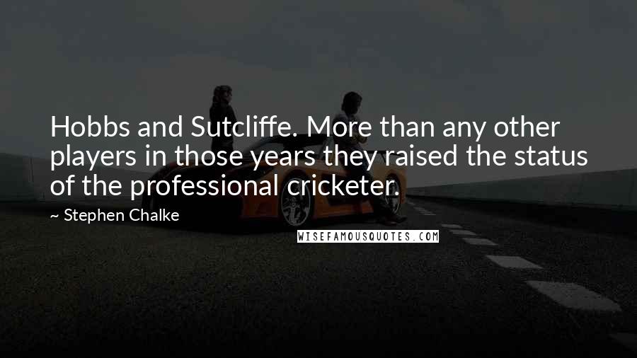 Stephen Chalke Quotes: Hobbs and Sutcliffe. More than any other players in those years they raised the status of the professional cricketer.