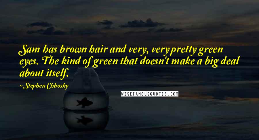 Stephen Chbosky Quotes: Sam has brown hair and very, very pretty green eyes. The kind of green that doesn't make a big deal about itself.