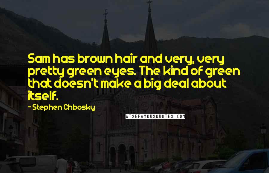 Stephen Chbosky Quotes: Sam has brown hair and very, very pretty green eyes. The kind of green that doesn't make a big deal about itself.