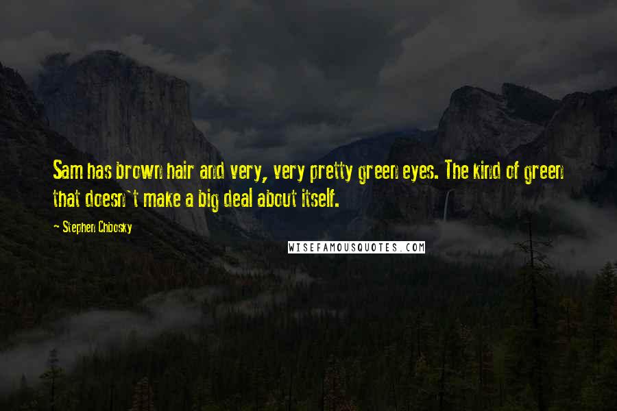 Stephen Chbosky Quotes: Sam has brown hair and very, very pretty green eyes. The kind of green that doesn't make a big deal about itself.