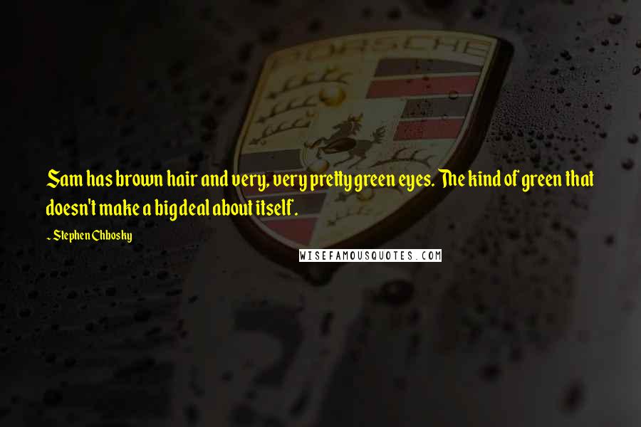 Stephen Chbosky Quotes: Sam has brown hair and very, very pretty green eyes. The kind of green that doesn't make a big deal about itself.