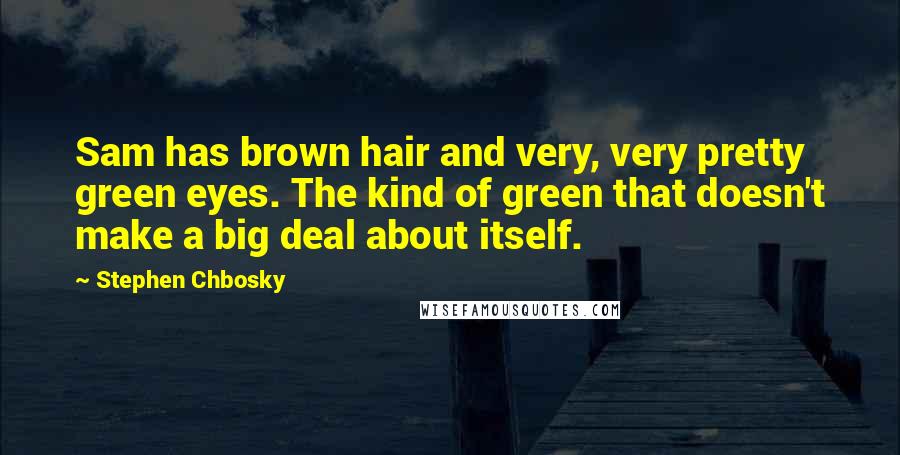 Stephen Chbosky Quotes: Sam has brown hair and very, very pretty green eyes. The kind of green that doesn't make a big deal about itself.