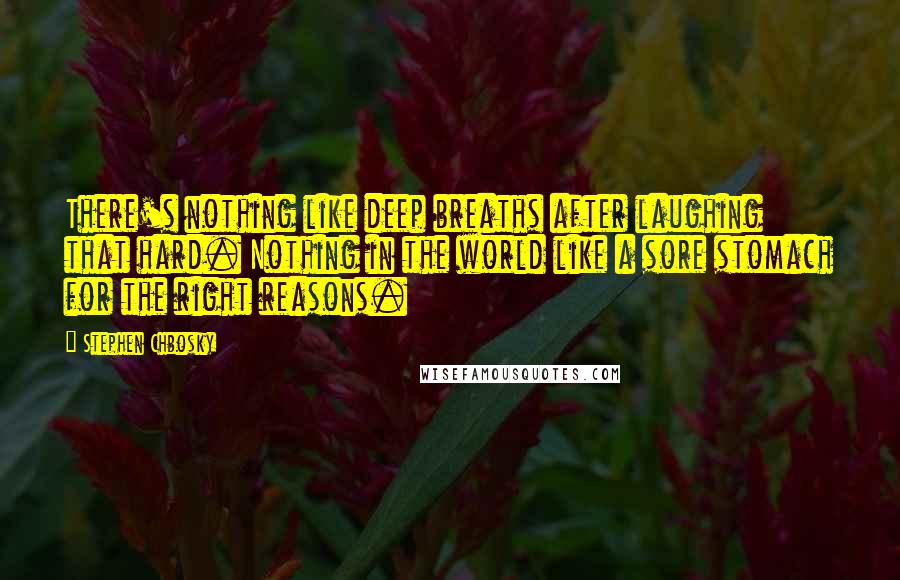 Stephen Chbosky Quotes: There's nothing like deep breaths after laughing that hard. Nothing in the world like a sore stomach for the right reasons.