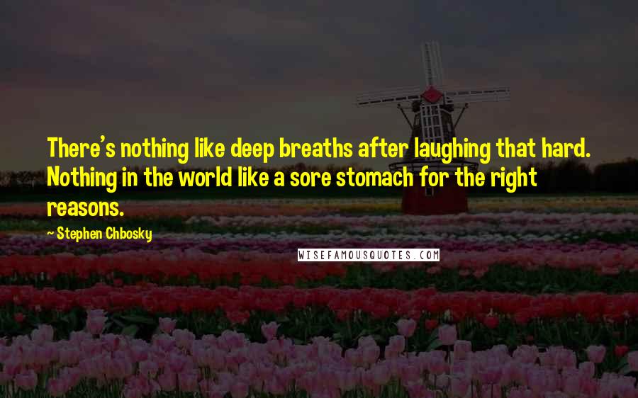 Stephen Chbosky Quotes: There's nothing like deep breaths after laughing that hard. Nothing in the world like a sore stomach for the right reasons.