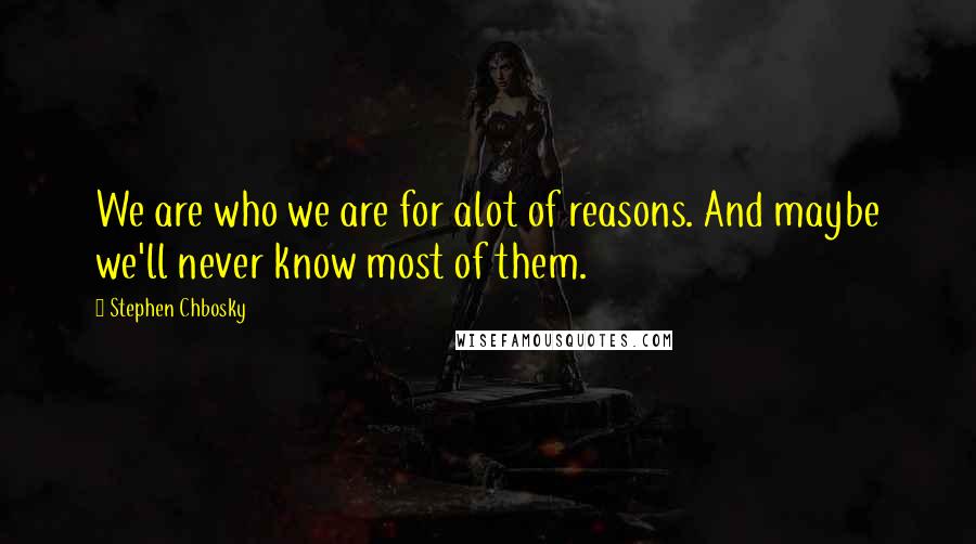 Stephen Chbosky Quotes: We are who we are for alot of reasons. And maybe we'll never know most of them.