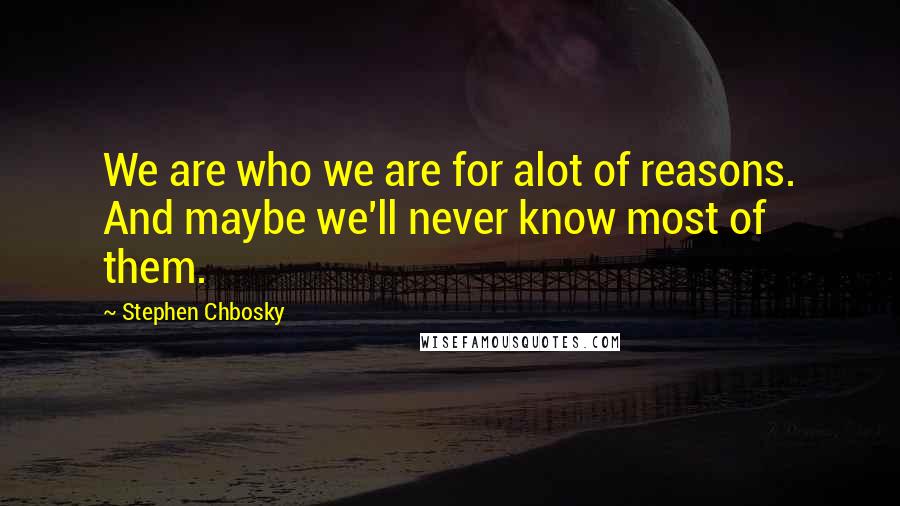 Stephen Chbosky Quotes: We are who we are for alot of reasons. And maybe we'll never know most of them.