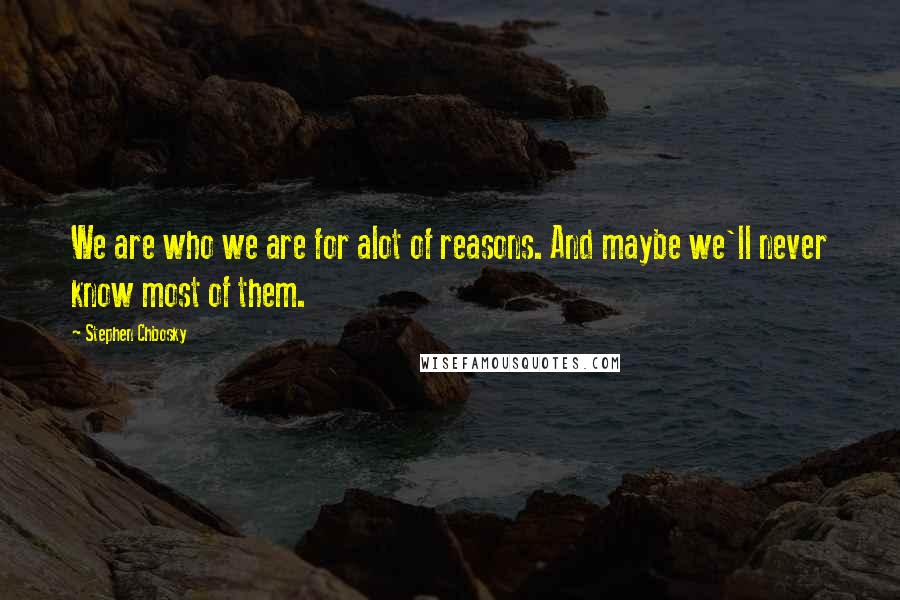 Stephen Chbosky Quotes: We are who we are for alot of reasons. And maybe we'll never know most of them.