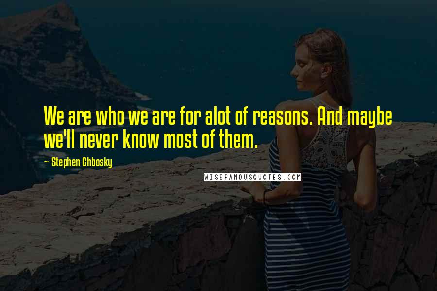 Stephen Chbosky Quotes: We are who we are for alot of reasons. And maybe we'll never know most of them.