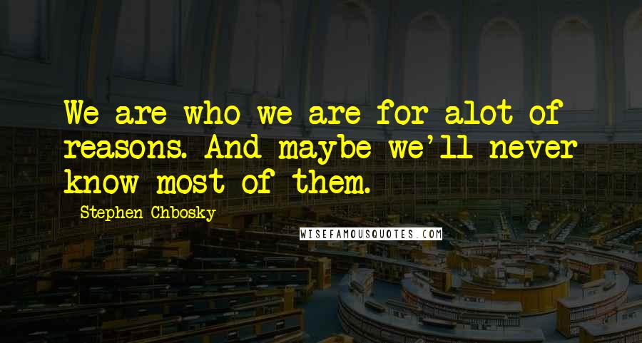 Stephen Chbosky Quotes: We are who we are for alot of reasons. And maybe we'll never know most of them.