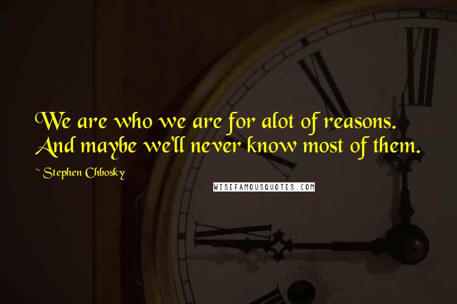 Stephen Chbosky Quotes: We are who we are for alot of reasons. And maybe we'll never know most of them.