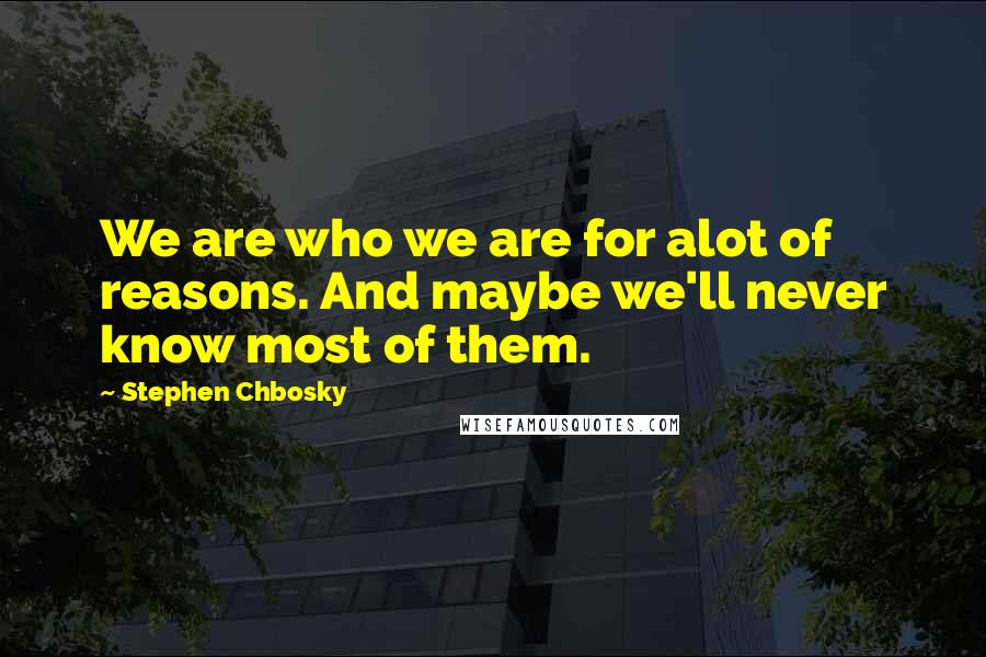 Stephen Chbosky Quotes: We are who we are for alot of reasons. And maybe we'll never know most of them.