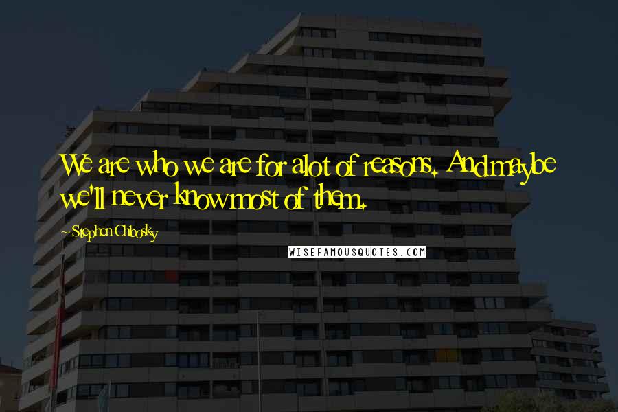 Stephen Chbosky Quotes: We are who we are for alot of reasons. And maybe we'll never know most of them.