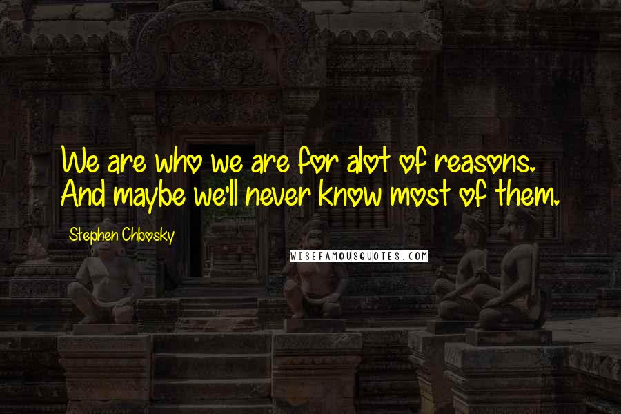 Stephen Chbosky Quotes: We are who we are for alot of reasons. And maybe we'll never know most of them.