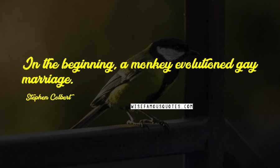 Stephen Colbert Quotes: In the beginning, a monkey evolutioned gay marriage.