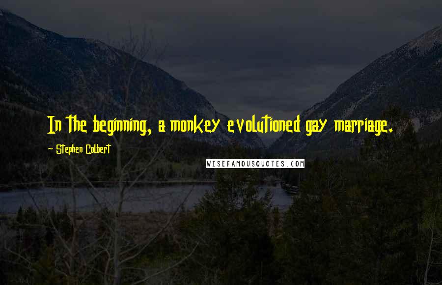 Stephen Colbert Quotes: In the beginning, a monkey evolutioned gay marriage.
