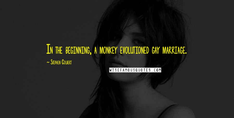 Stephen Colbert Quotes: In the beginning, a monkey evolutioned gay marriage.