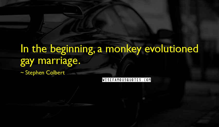 Stephen Colbert Quotes: In the beginning, a monkey evolutioned gay marriage.