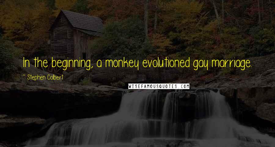 Stephen Colbert Quotes: In the beginning, a monkey evolutioned gay marriage.