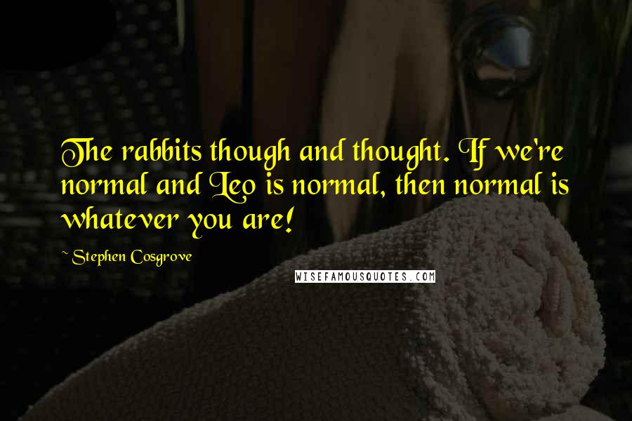 Stephen Cosgrove Quotes: The rabbits though and thought. If we're normal and Leo is normal, then normal is whatever you are!