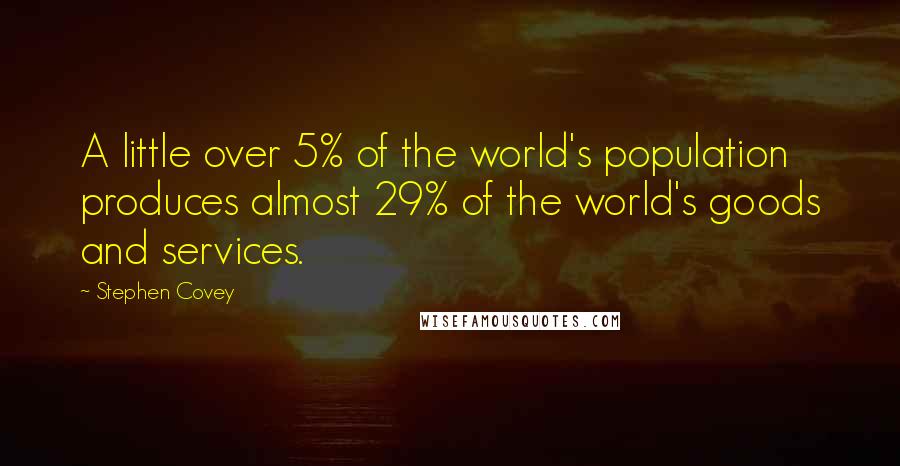 Stephen Covey Quotes: A little over 5% of the world's population produces almost 29% of the world's goods and services.